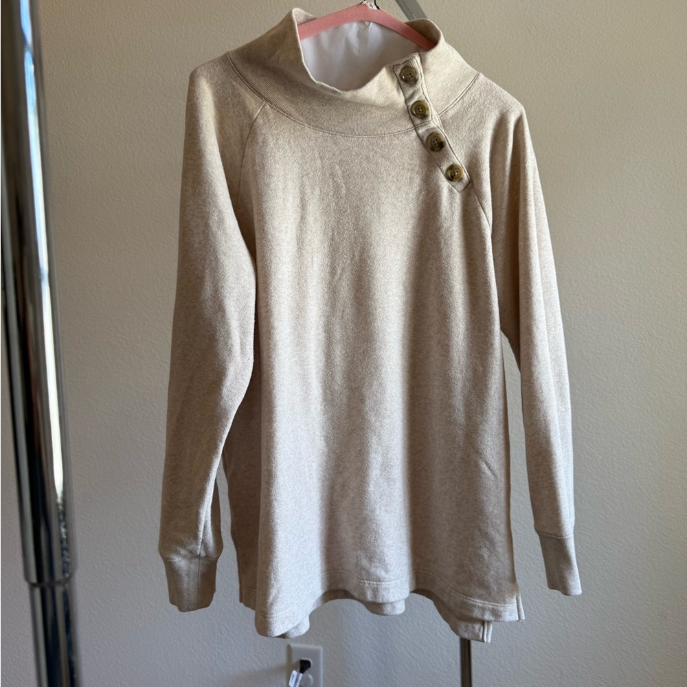 Beige Button-Detail Women's Sweater
